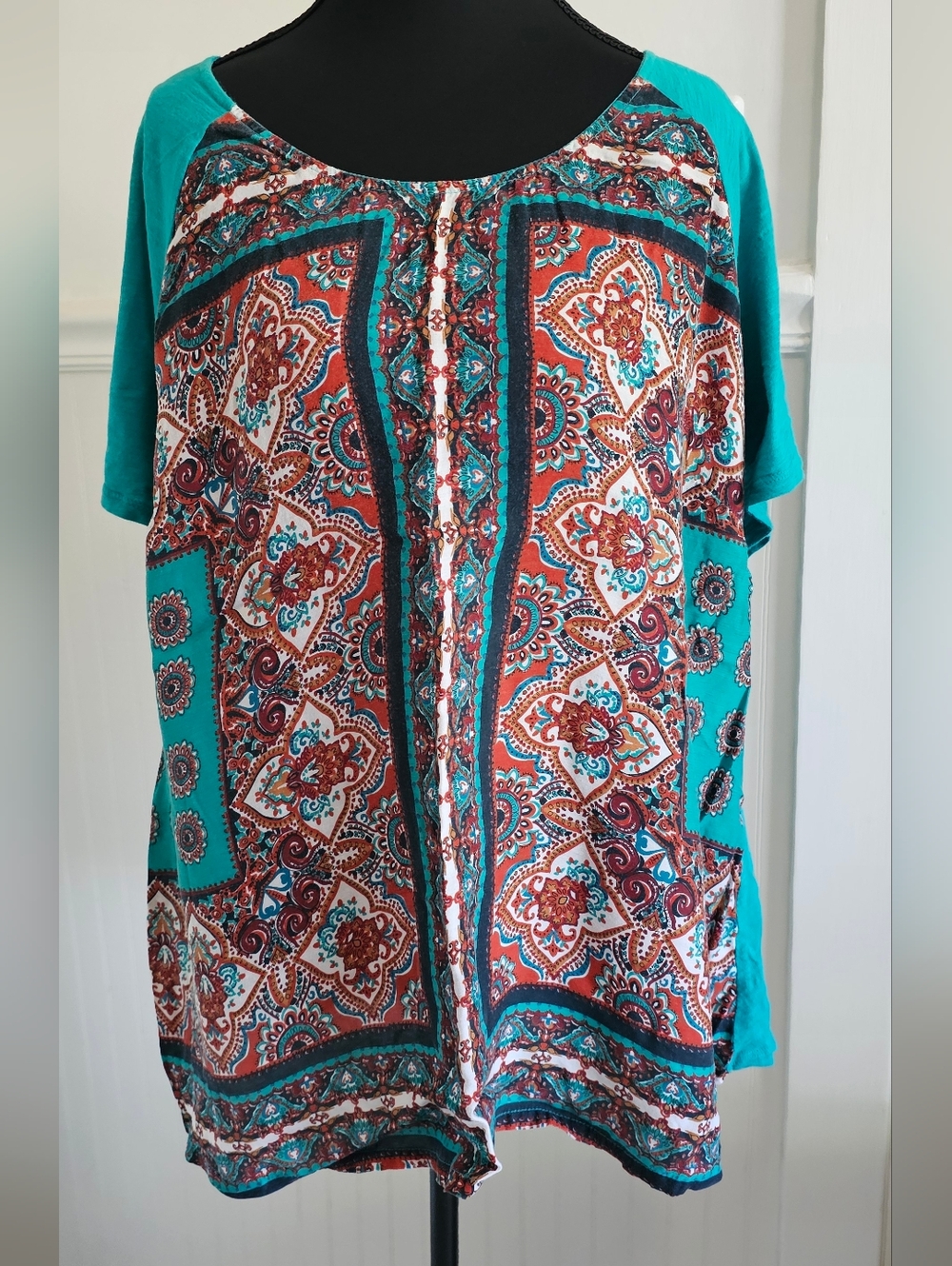 ❤️‍🔥  Lucky Brand 3X Turquoise Paisley Print Women's Handkerchief Top